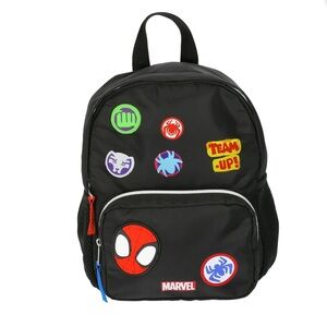 Marvel Spider-Man Black Backpack with Colorful Themed Patches